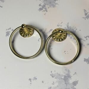 Heavy Solid Brass Towel Ring Set 6" Wall Mount Pair Vintage Bath Hardware